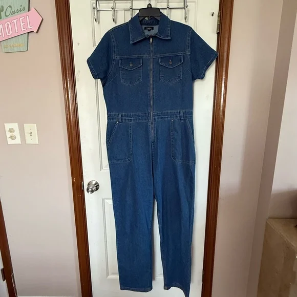 Bebe Denim Utility Jumpsuit | Size XL - Picture 1 of 4